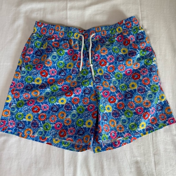 Jared Lang Mens Size Medium Lined Swim Trunks Beach Blue Doughnut Float Vacation - Picture 1 of 5
